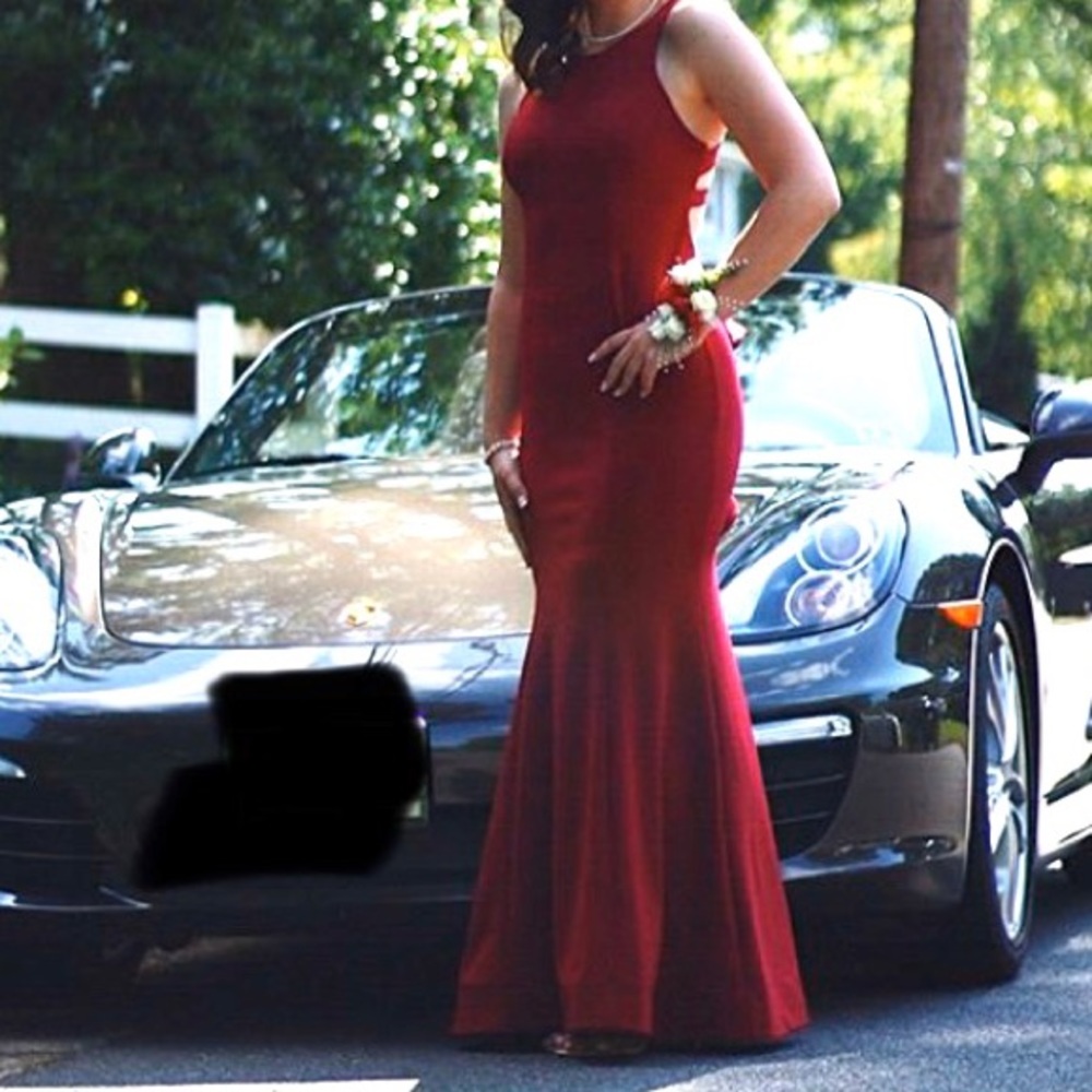 Sequin Hearts Red Backless Ruffle Crisscross Prom - image 2